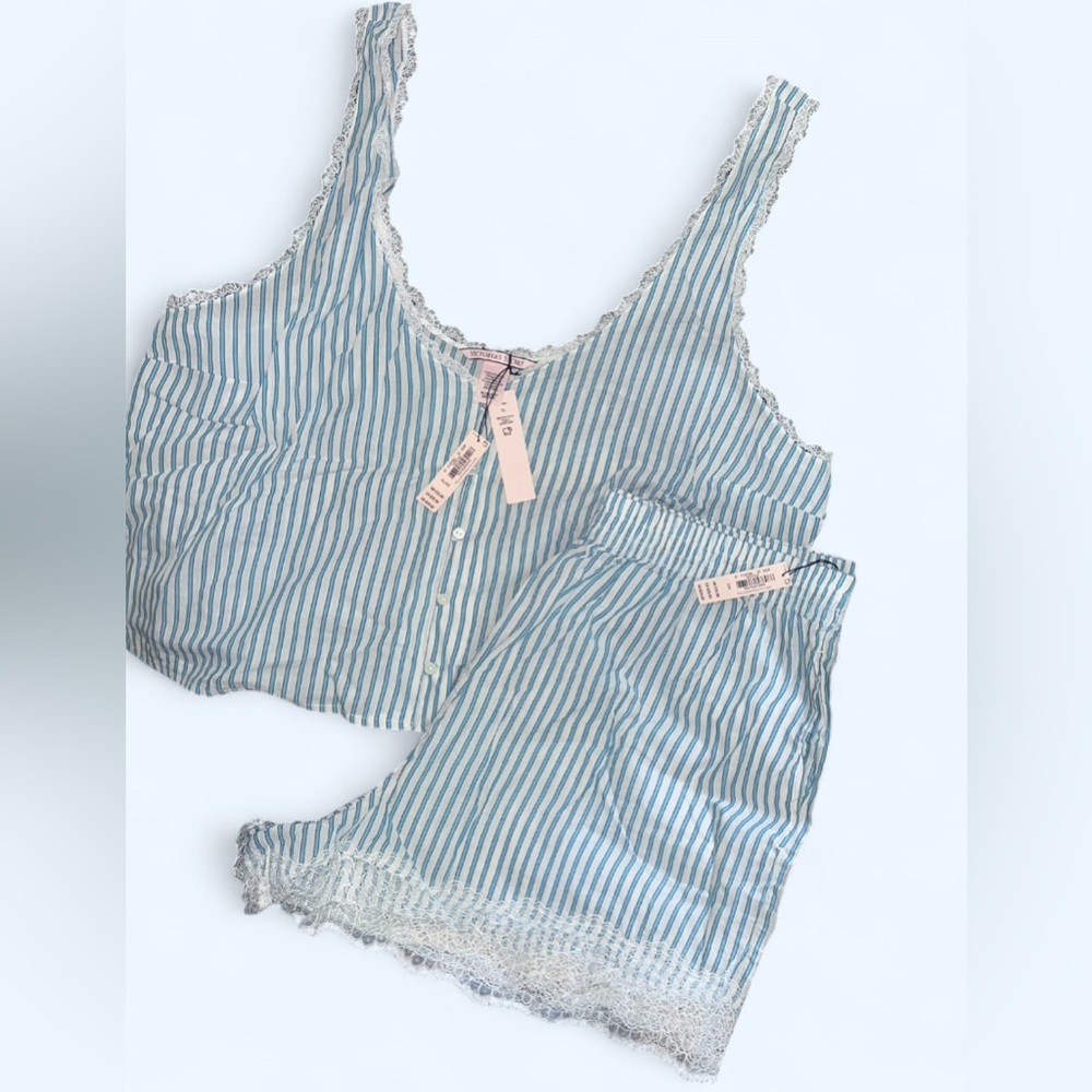 Victoria's Secret Striped Lace-Trim Pajama Set
